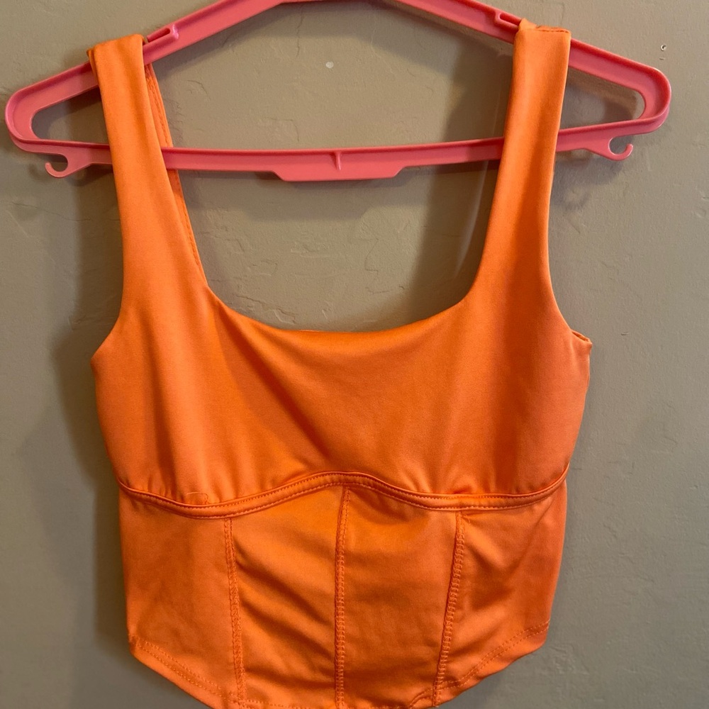 Live in the moment bright orange bustier style crop top size xs polyester